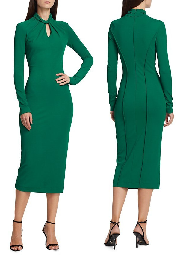 Giorgio Armani Twisted-Neck Jersey Midi Dress in Green
