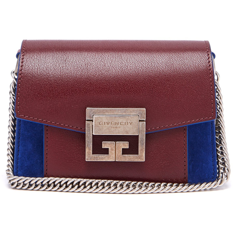 Givenchy GV3 Mini Crossbody Bag in Burgundy Leather and Blue Suede