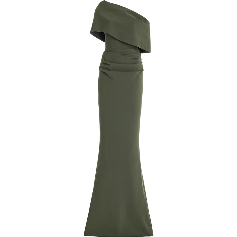 Greta Constantine Oseph Asymmetric Draped Gown in Green
