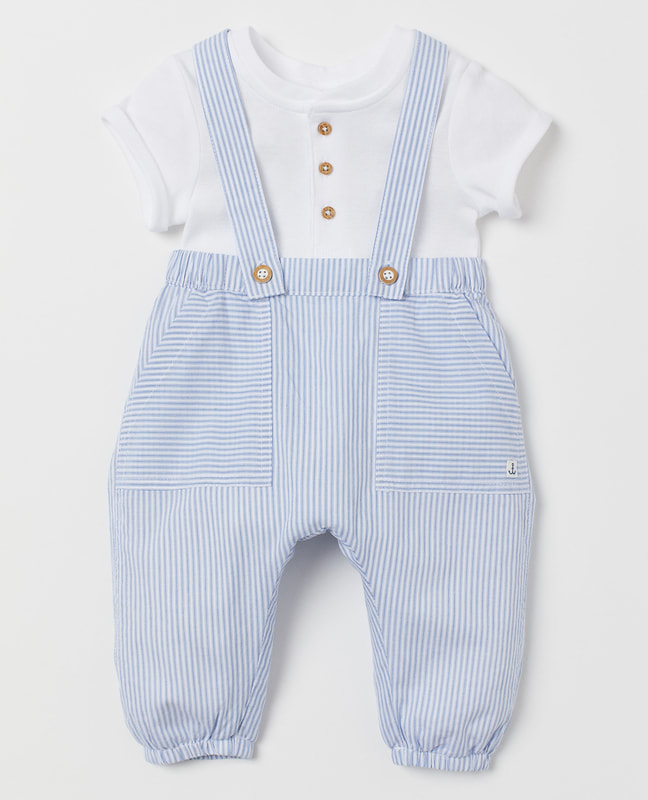 H&M light blue striped dungarees and bodysuit 