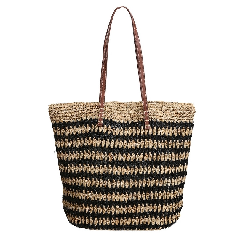 Hat Attack Patterned Raffia Tote with Leather Handles