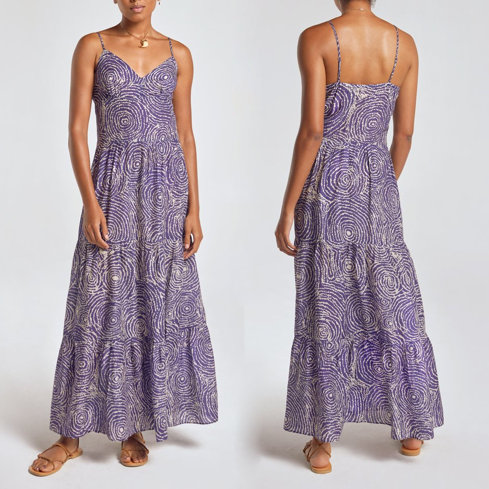 Hope for Flowers by Tracy Reese Tiered Maxi Slip Dress in Navy Pointillist Swirl