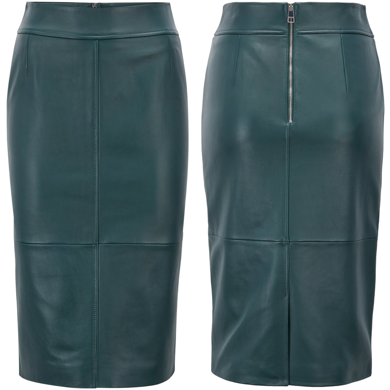 Hugo Boss Selrita Green Lambskin-Leather Pencil Skirt with Panelled Structure