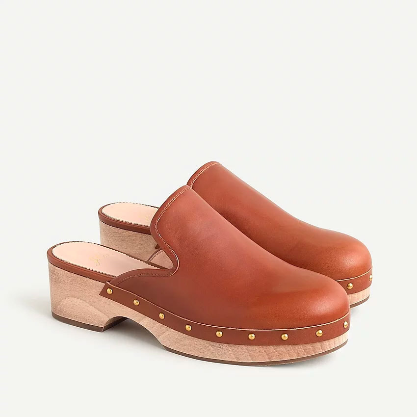 J.Crew Leather Clogs in Warm Sepia