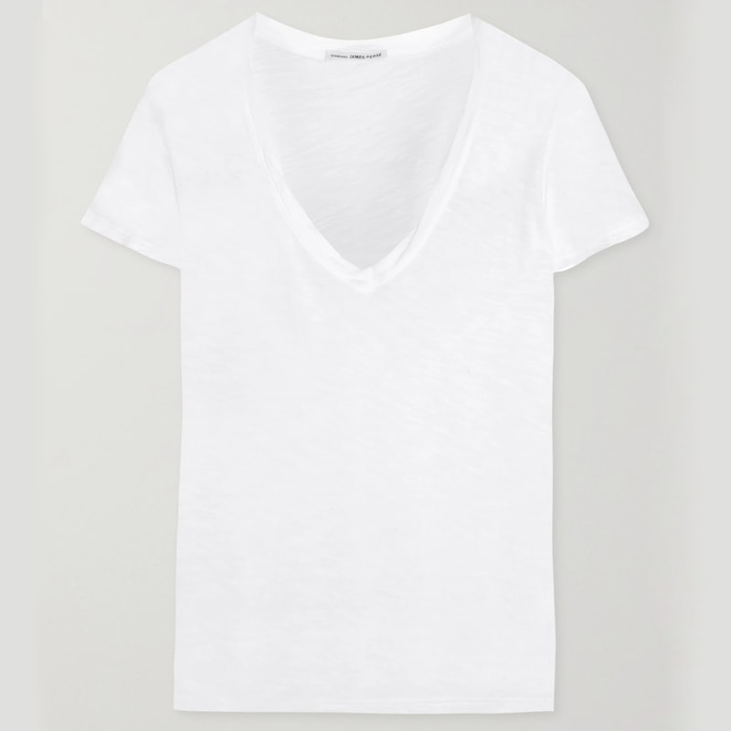 James Perse White V-Neck Slub Cotton T-Shirt