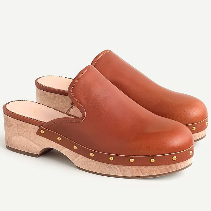 ​J.Crew Leather Clogs In Warm Sepia