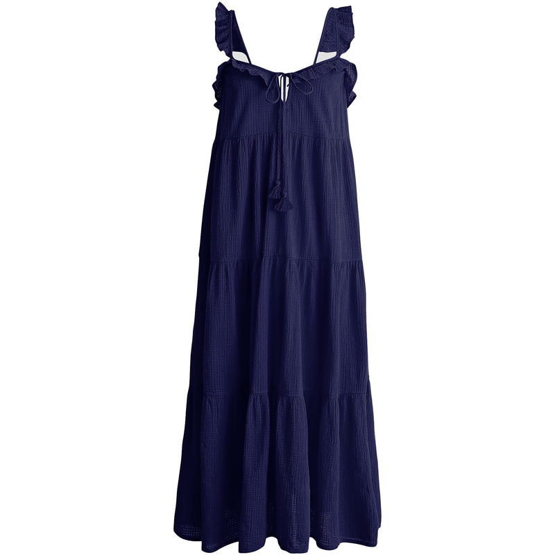 navy blue J.Crew Tiered Ruffle Maxi Beach Dress in Crinkle Cotton