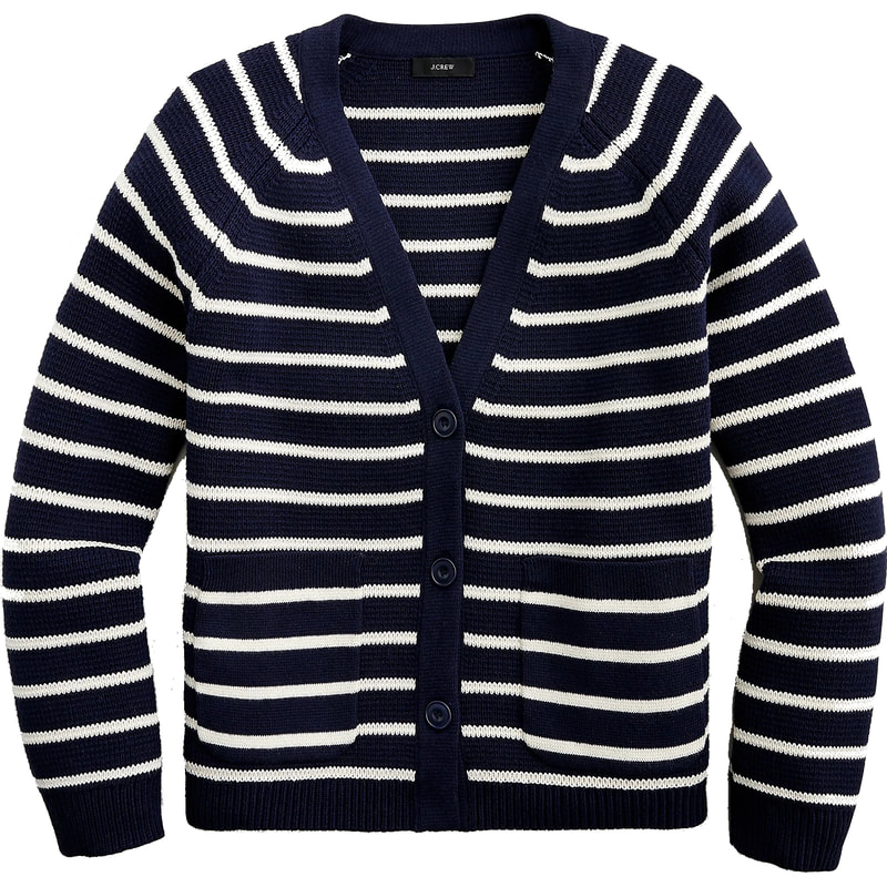 J.Crew Navy Stripe V-Neck Cardigan Sweater