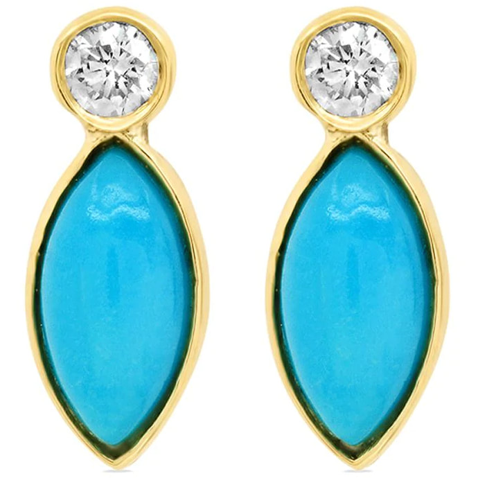 Jennifer Meyer Diamond Bezel & Turquoise Marquise Stud Earrings