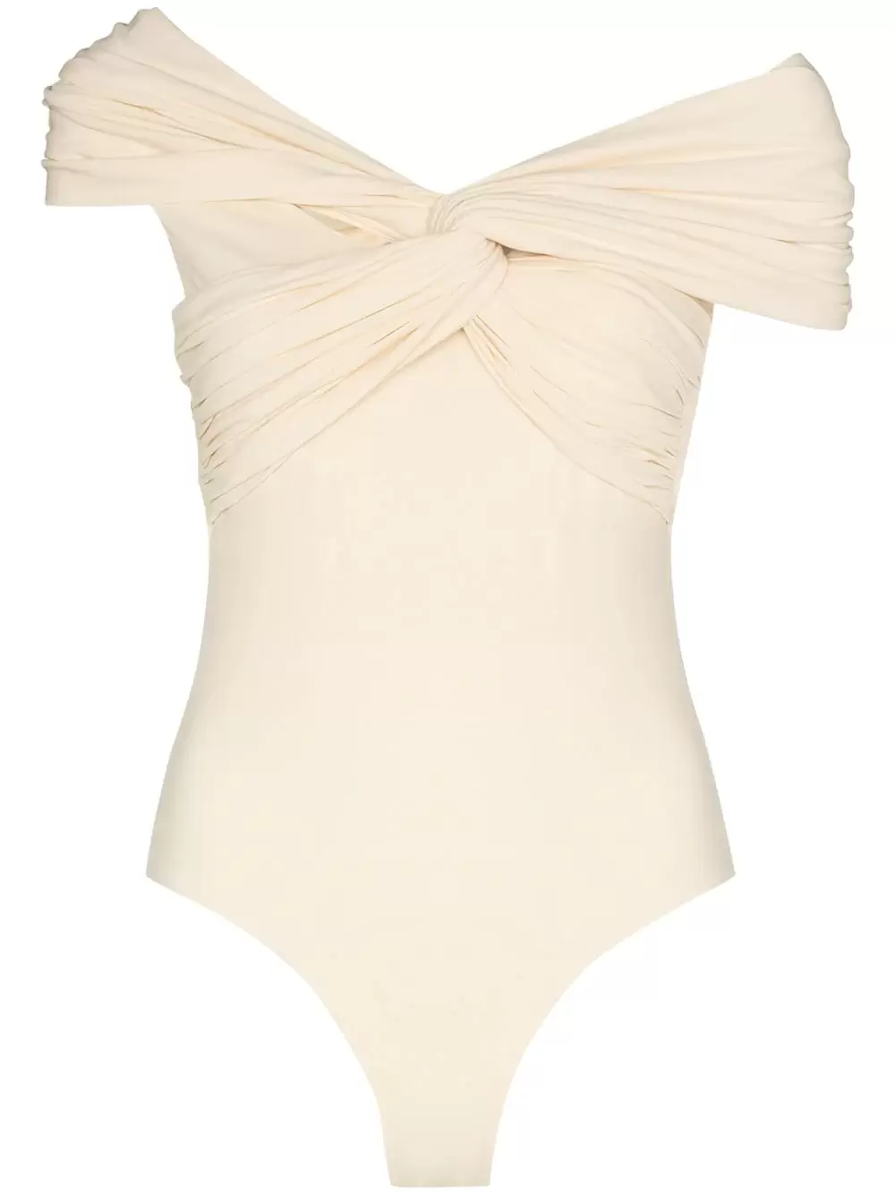Khaite ‘Cerise’ off-the-shoulder knotted stretch-cotton jersey bodysuit in cream