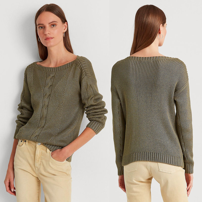 Lauren Ralph Lauren Cable-Knit Sweater in Military Green / Olive Fern
