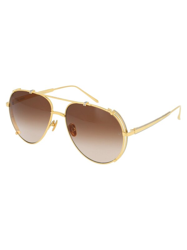 Linda Farrow 'Newman' Aviator Sunglasses in Yellow Gold 