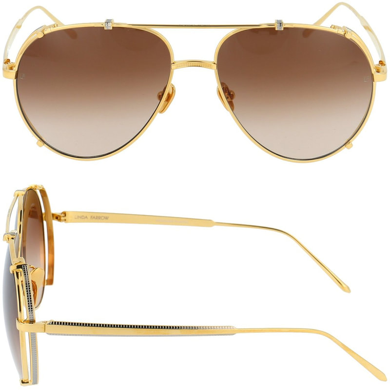 Linda Farrow 'Newman' Aviator Sunglasses in Yellow Gold