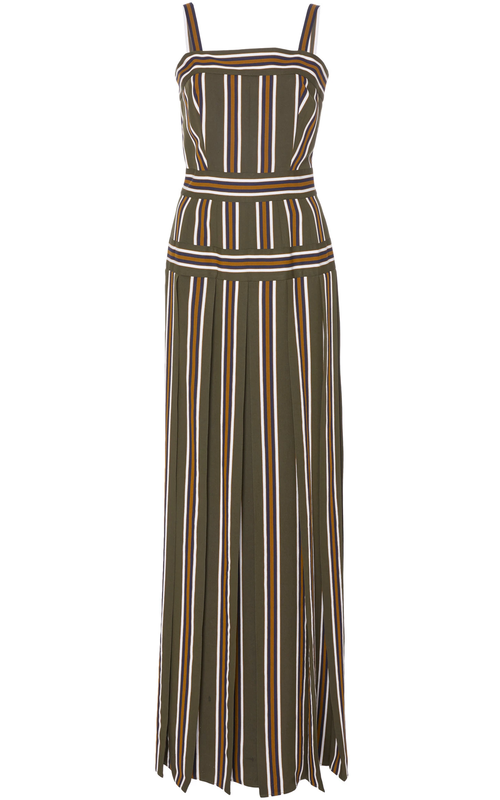 Martin Grant Pleated Stripe Long Dress