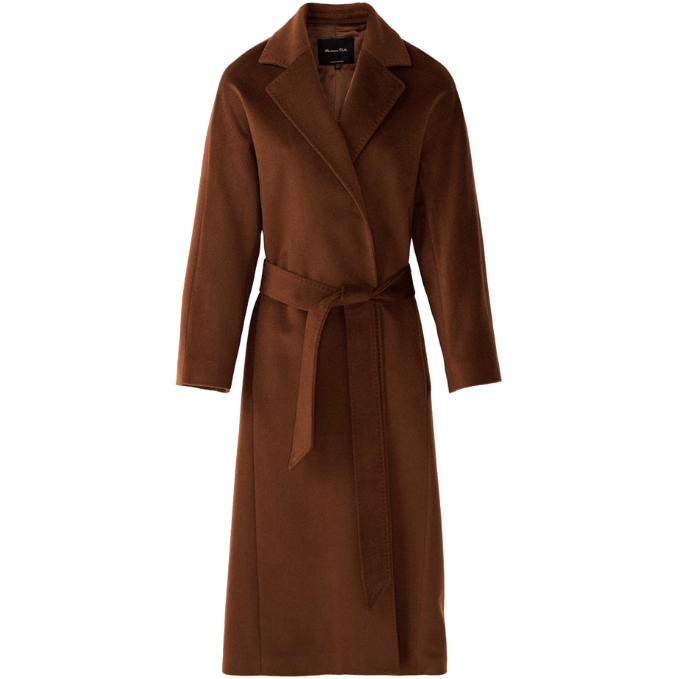 Massimo Dutti Toffee Long Wool Coat With Belt