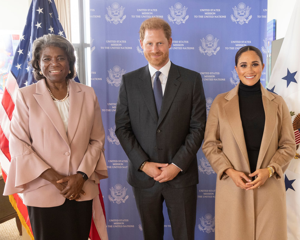 The Duke and Duchess of Sussex had a number of meetings this afternoon during their visit to New York City. They first met with the US Ambassador to the UN, Linda Thomas-Greenfield 