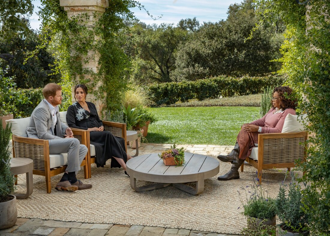 Oprah’s special with Meghan and Harry - pictured here at their Montecito home