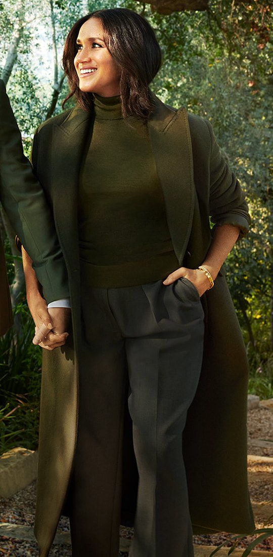 Meghan Markle wears The Row 'Lance' cashmere & wool blend coat in dark green