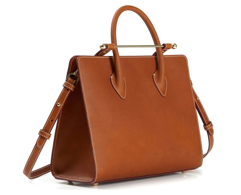 The Strathberry Midi Tote in tan bridle leather