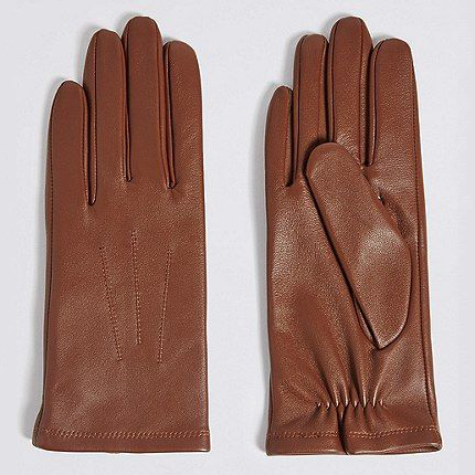 Marks & Spencer Dark Tan Leather Stitch Detail Gloves