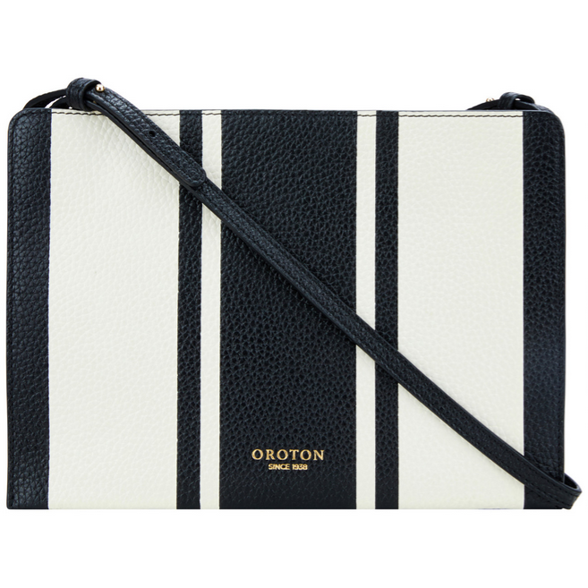 Oroton Black/Cream 'Avalon' Zip Top Crossbody Bag 