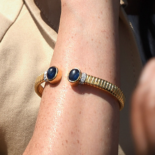 Princess Diana Gold Cuff Bracelet with Blue Stones