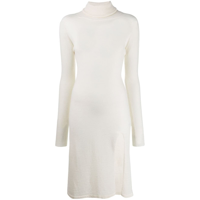 Calvin Klein 205W39NYC Off-White Turtleneck Virgin Wool Knit Dress - Meghan  Markle Dresses - Meghan's Fashion