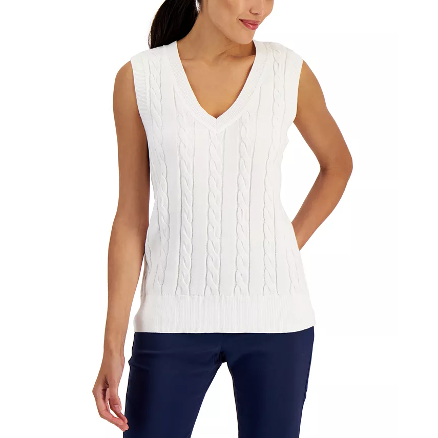 Polo Ralph Lauren Cable-Knit Cotton Sweater Vest in White - Meghan Markle's  Tops - Meghan's Fashion