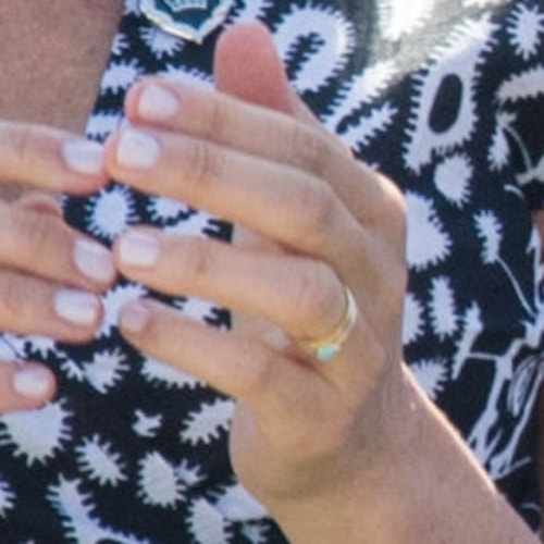 Meghan wears Jennifer Meyer Turquoise Marquise Ring