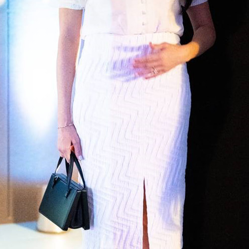MeghanMarkle, Duchess of Sussex wears white Roland Mouret â€˜Mokaâ€™ skirt