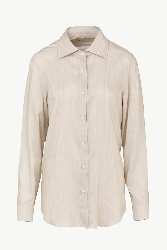 Giuliva Heritage ‘Husband’ Shirt in Grey/Beige Striped Silk