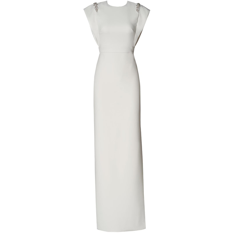 Theia Couture Ivory Beaded Crepe Column Gown