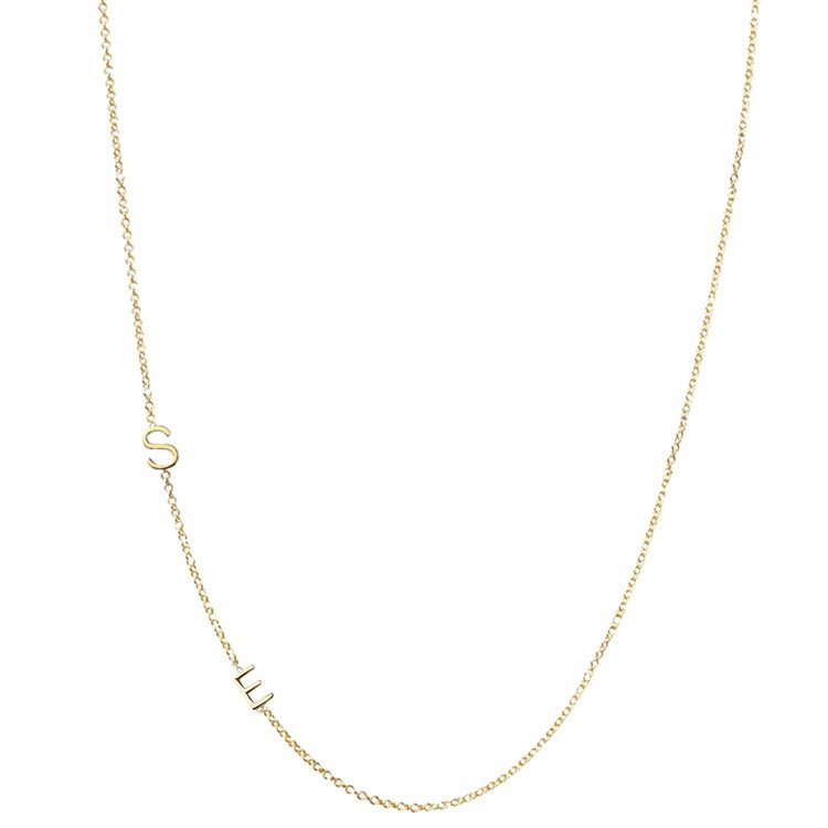 Right Hand Gal Solid Gold Asymmetrical Initial Necklace