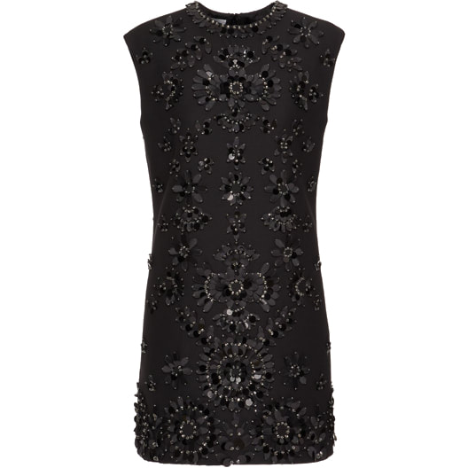 Valentino Floral-Appliqué Embellished Minidress in black