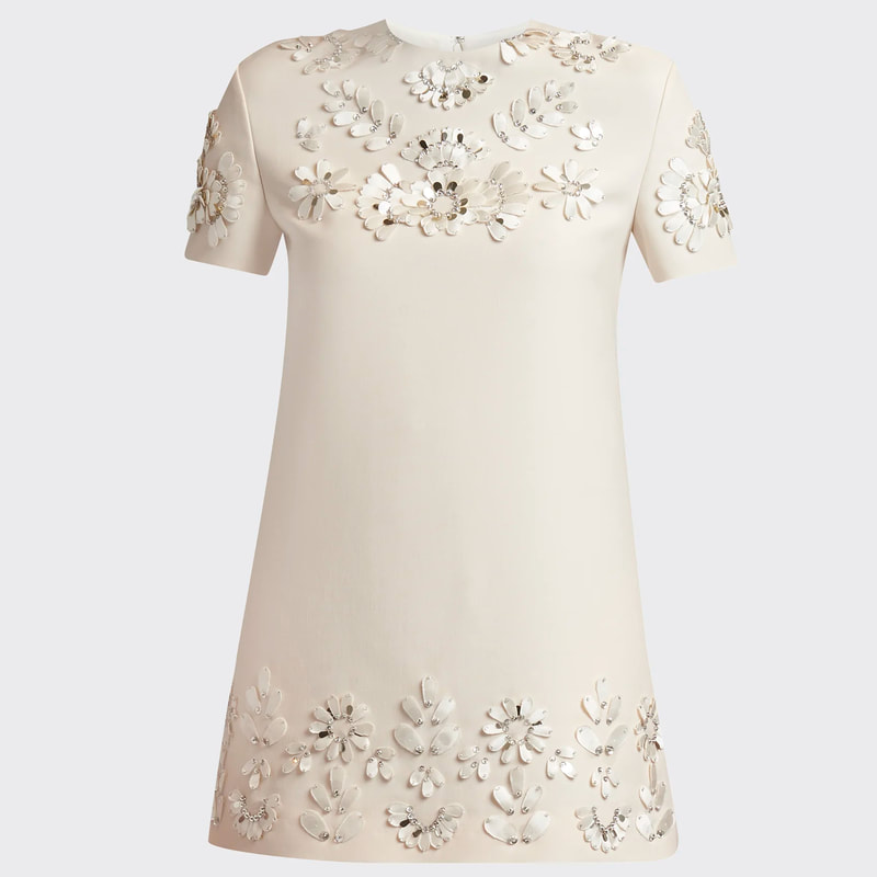 Valentino Floral-Embellished Mini Shift Dress