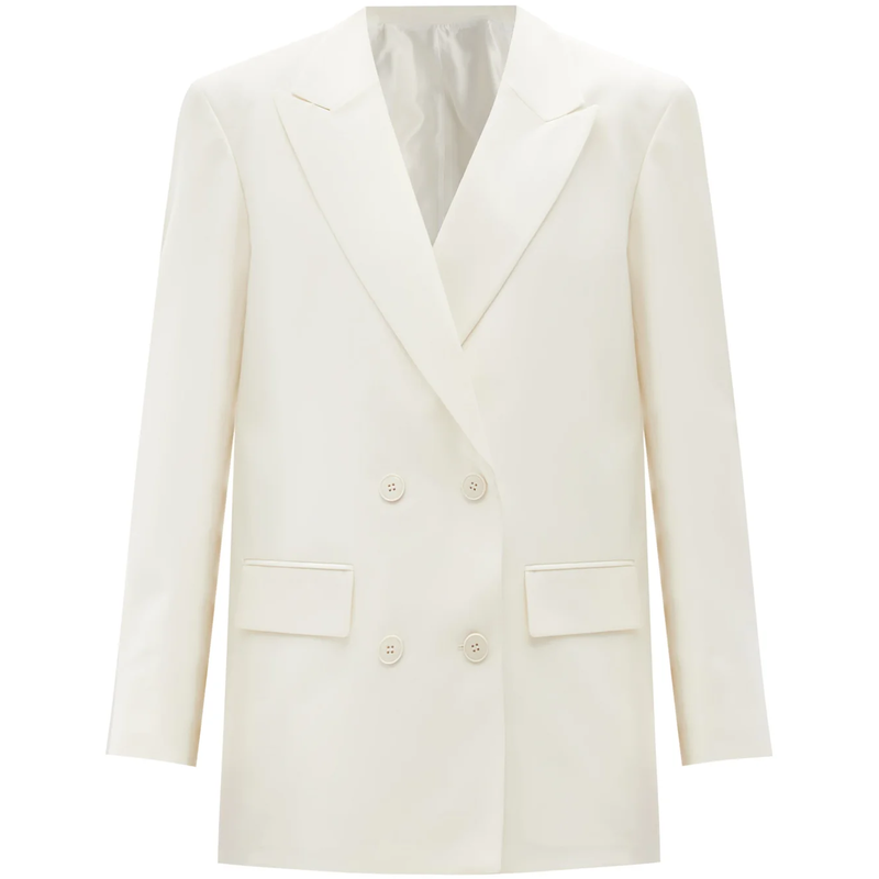 Valentino Oversized Double-Breasted Twill Blazer in White