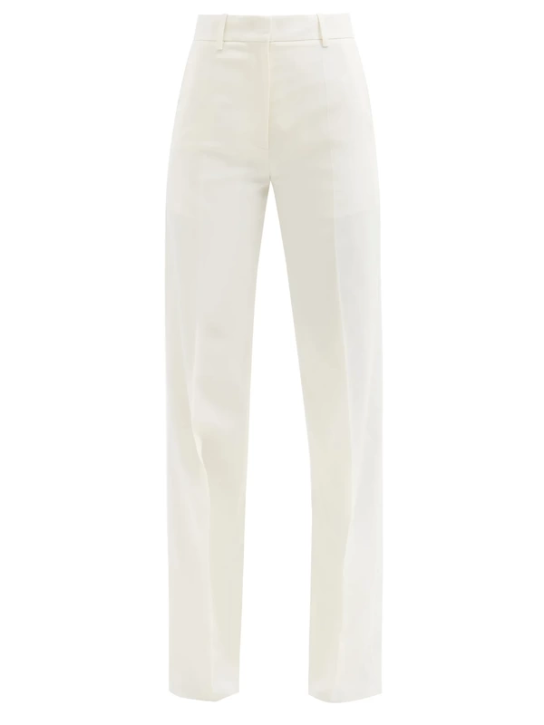 Valentino pintucked wool tailored trousers in white