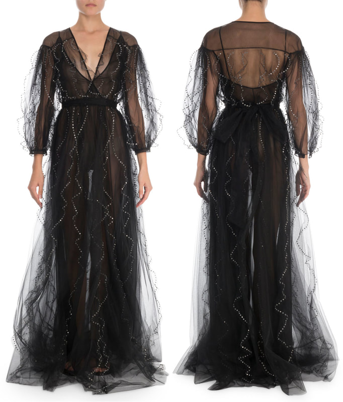 Valentino Puff-Sleeve Embroidered Tulle Gown